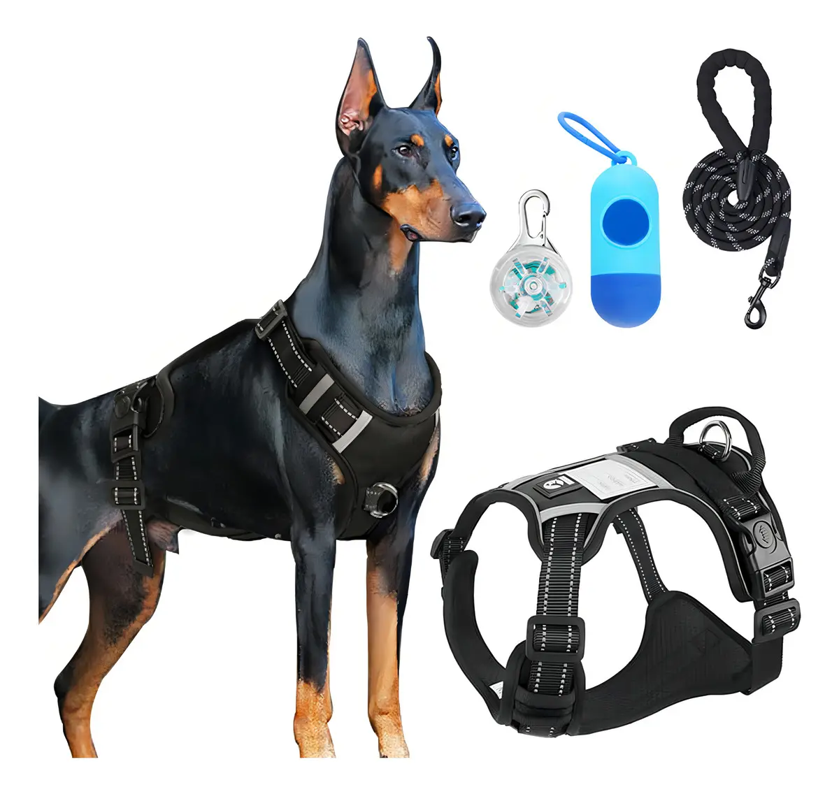 Arnés para Perro Pechera con Luz LED y Correa de 1.5m, Ajustable para Gatos y Perros